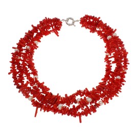 Treasure Bay Modern Twisted Red Coral and White Cultured Freshwater Pearl Necklace 46cm