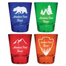 Aransas Pass Texas Souvenir 4-Pack Multicolor Engraved Round Shot Glasses Camping and Outdoors Set