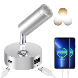 ERWEY LED Reading Lamp 12 V Motorhome Touch Dimmable 3 Colour Temperature Modes with Charging Function USB A+C Connections DC 12 V-24 V Spot Interior Lighting for Boat Car Camper Van Yacht, Silver