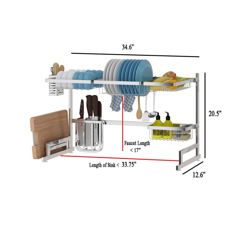 Stainless Steel Dish Drying Rack Over Kitchen Sink, Dishes and