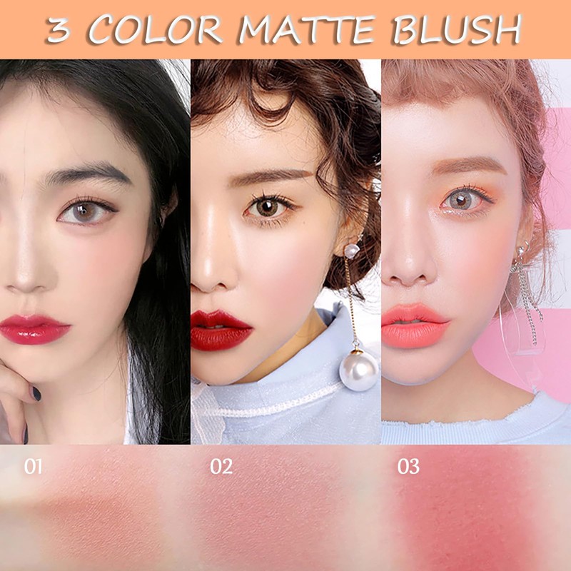 3-in-1 Matte Face Blush With Brush- Long-Lasting, Sweat-Resistant, Non-Greasy Makeup