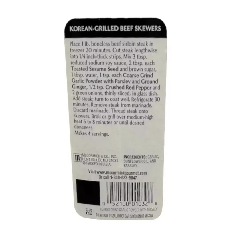 McCormick 3 McCormick Gourmet GARLIC POWDER With PARSLEY(NON GMO Verified)24