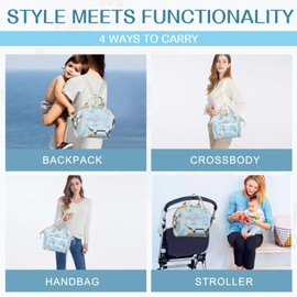 Small Diaper Bag Crossbody, Convertible Mini Diapers Backpack 4 in 1 w/Shoulder for Stroller, Travel, Small Mommy Daiper Tote with Insulated Pockets, Compact Baby Bag for Mom (Sky Blue Animal)