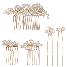 Hair Accessories, Pearl Hair Ornaments, Set of 5, 3 Types, Hair Pin, Comb, U Pins, Hair Clips, Wedding Accessories, Formal Weddings, Parties, Children, Graduation Ceremonies, Entrance Ceremonies, Bridal Hair Ornaments