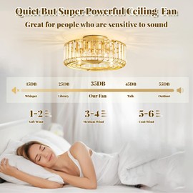 Fandelier Ceiling Fan with Lights and Remote,19" E12 Chandelier Ceiling Fan with Light, 6 Speed 3 Timer Quiet Caged Ceiling Fan with Lights for Bedroom,Living Room,Kitchen,Farmhouse (Gold)