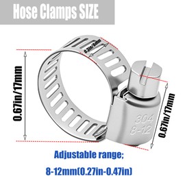25Pcs 0.3-0.5inch (8-12mm) Hose Clamp 304 Stainless Steel Adjustable Range Worm Gear Hose Clamp Fuel Line Clamp Perfect Compatible with Plumbing, Automotive and Mechanical Applications