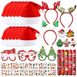 Pack of 40 Christmas Accessories with Christmas Hats, Headband Christmas Glasses, Clapping Circle, Christmas Brooch, Christmas Accessories, Suitable for Adults and Christmas Children