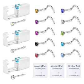 WillTen Nose Piercing Kit with Nose Rings, 3 Pack Self Nose Piercing Gun, Disposable Safety Nose Piercing Kit with Corkscrew Nose Rings Stud CZ Nose Piercings Gun Kit Tool