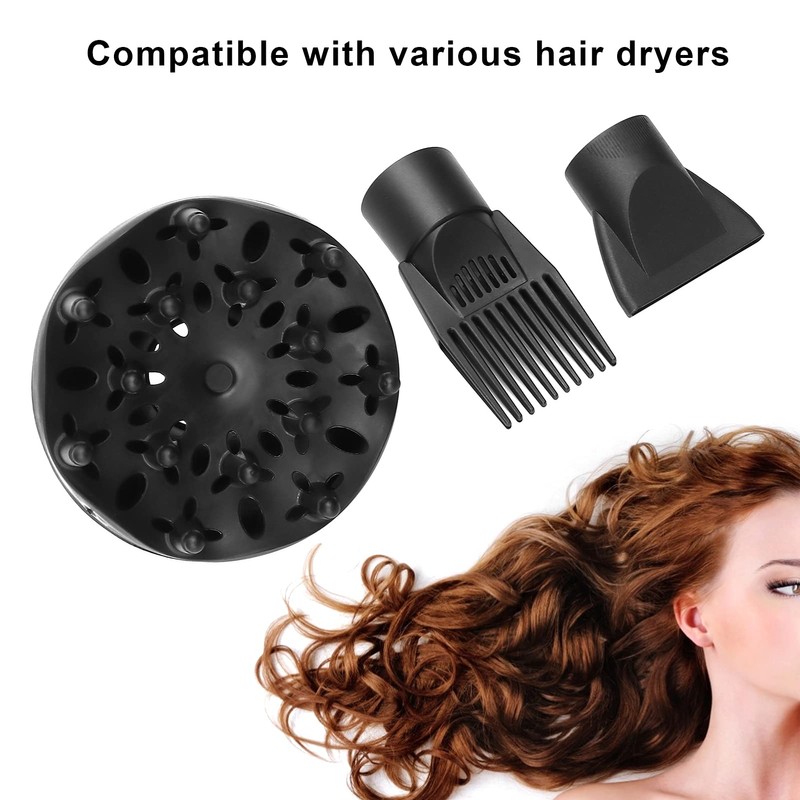 3Pcs Multifunction Blow Dry Nozzle Set Black Plastic Cordless Includes