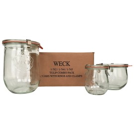Weck Tulip Jar Combo Pack- (1) 762, (1) 744, (1) 745, (3) glass lids, (3) rubber rings and (6) clamps