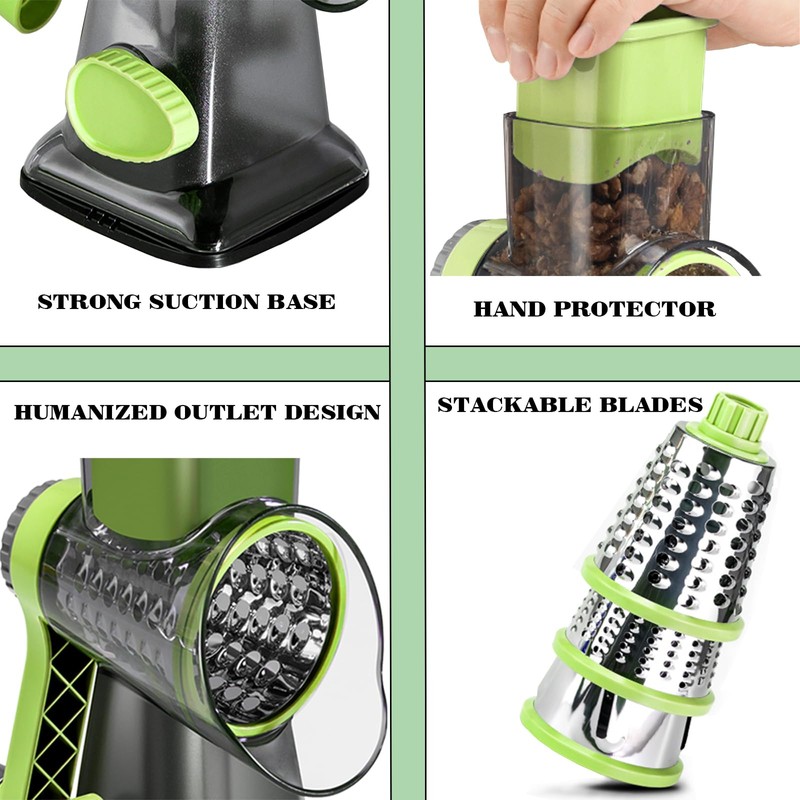Eleko Meyar Cheese Grater with Handle, Multifunctional Manual Rotary Cheese