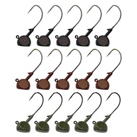 Eupheng Stand-Up Head Jigs for Bass Fishing, 1/8oz 3/16oz 1/4oz 15PCS Shaky Jig Heads for Bass, Trout, Walleye, Pike