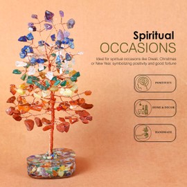 Crocon Crystals Heart Shape Base Tree 7 Chakra Healing Stones Reiki Crystals Spiritual Positive Energy Home Room Office Desk Decor Pink Gifts for Women Men & Mom Birthday Presents Unique