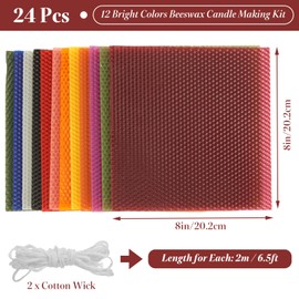 LDHHYH 24pcs 8 x 8 Inch Beeswax Sheets for Candle Making, 12 Bright Colors Beeswax Candle Making Kit for Adults, Beeswax Honeycomb Sheet with Cotton Wick for DIY Craft Gift