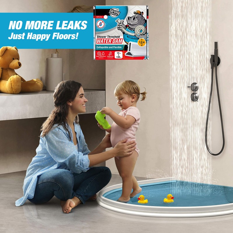 39" White Shower Threshold Water Dam Barrier, 1.5" Tall Water