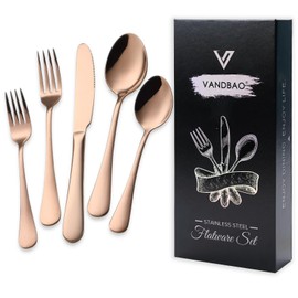 VANDBAO Coppery Flatware Cutlery Silverware Set 20 Pieces, Stainless Steel Colorful Utensils, Tableware Set Service for 4, Include Knife/Fork/Spoon, Reusable, Mirror Polished, Dishwasher Safe