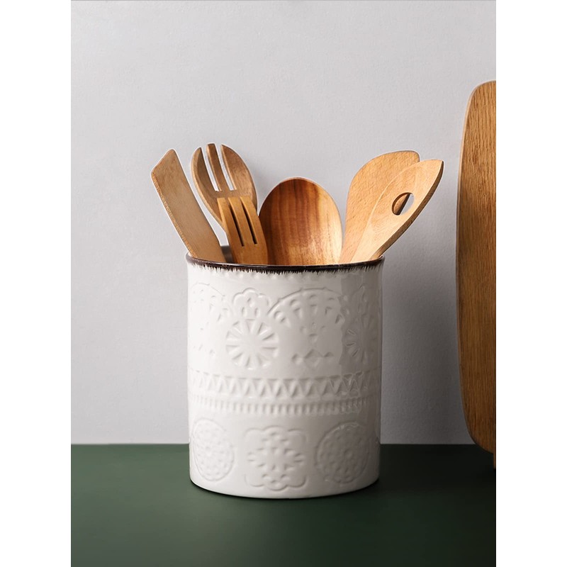 DOWAN Kitchen Utensil Holder, 7.2”Extra Large Farmhouse Utensil Holders for