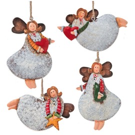 HERZONE 4 x Metal Angel Pendants, Christmas Tree Pendants, Christmas Angel Pendants Made of Metal (Colourful Angel)