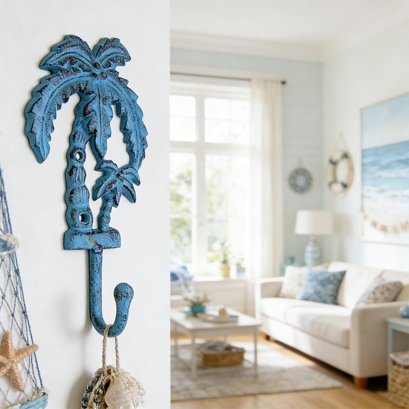 Neletao Cast Iron Hooks Outdoor Towel Hooks,Palm Tree Coat Decoration