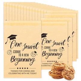 DECYOOL 80Pcs Class of 2025 Graduation Cookie Bags Self-Adhesive Cookie Treat Bag One Smart Paper Bags Kraft Grad Snack Goodie Bag for Graduation Party Supplies