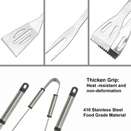 ebuyerfix 3 PC BBQ Tools Set Stainless Steel with Long Handles Featuring Fork Turner and Tongs for Barbeque & Grilling for BBQ Lovers Family and Friends