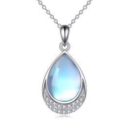 YAFEINI Moonstone Necklace for Women 925 Sterling Silver Filigree Zirconia Pendant Necklace Jewellery for Girls, Sterling Silver, Moonstone