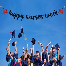 Happy Nurses Week Banner, Thank You Nurses Party Decorations, Nurses Appreciation Week, Nursing Graduation Party Supplies Black Glitter