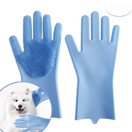 PetBoutiSEL All-in-One Dog Bath & Grooming Gloves & Static Magic for Hair Removal, Heat-Resistant Silicone Designed for Dogs, Cats, Horses and Small Animals - Blue