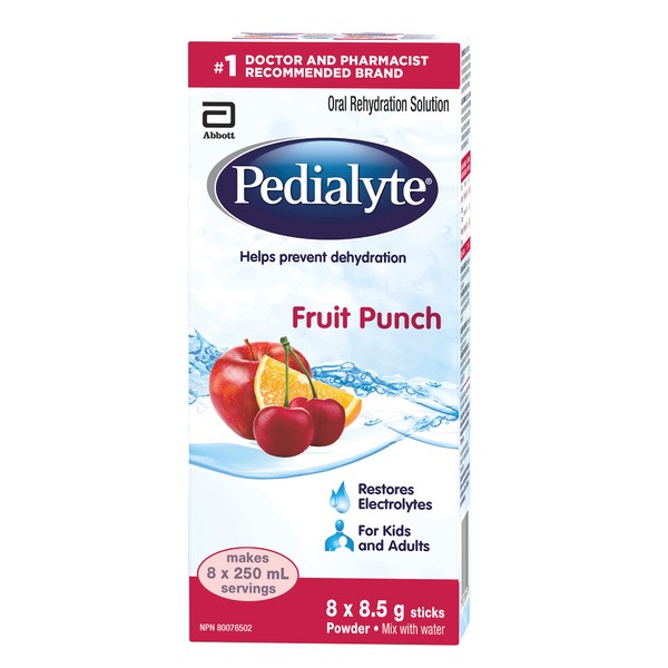 Pedialyte®, Electrolyte Powder Sticks, Oral Rehydration Solution, Fruit Punch, 8