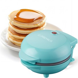 PREMIUS Ceramic NonStick Mini Snack Griddle Maker, 4” Mold, Quick Heat Up, Individual Fluffy Pancakes, Grilled Cheese, Eggs, Pizzas, Cookies & On-the-Go Breakfast & Lunch, Just Add Batter (Turquoise)