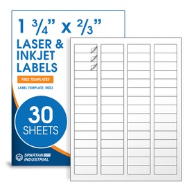 Spartan Industrial Printable Laser and Inkjet Labels - 3 1/2" X 5" White Printer Labels - 30 Sheets, 120 Total Labels for Shipping and Organizing Classrooms, Office, Storage (30, 1 3/4" X 2/3")