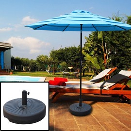 ABBLE HDPE Plastic 48.5LBS 20”Dia Patio Outdoor Umbrella Base Water Filled Stand Round Market Umbrella Base 1.5-inch Steel Umbrella Pole Holder Heavy Duty for Lawn Garden Backyard (Black)