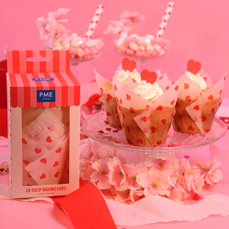 PME Valentines Tulip Muffin Cases - Love Hearts, Set of