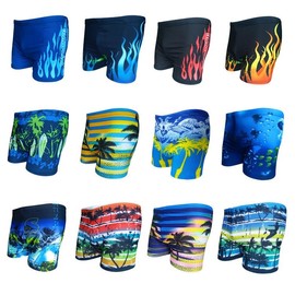 a690 Plus Size Men's Swim Trunks: New Printed Boxer Style for Hot Springs & Beach Fashion Men's L (62.50 Kg-75.00 Kg/Blue Fire 10ea