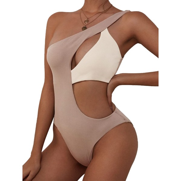ZAFUL One Shoulder Underwired Bikini High Cut 2 Piece Swimwear for Women Grey