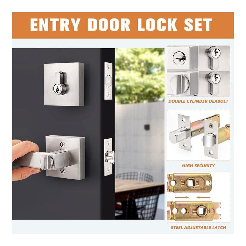 Probrico Square Entrance Lever with Double Cylinder Deadbolt Set Keyed