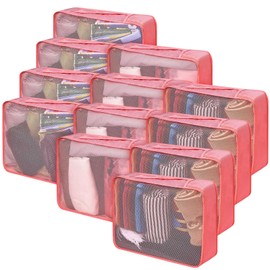Silkfly 12 Pcs Packing Cubes for Suitcase Travel Luggage Bags Bulk Mesh Organizer Set for Hiking Camping Backpacking Clothes Accessories (Watermelon Red,XL)