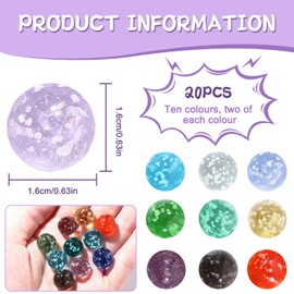 Dncvb Glass Marbles Pack of 20 Super Bright Marbles Glow in the Dark 16 mm Marbles Children, Colourful Glass Marbles for Marble Game Children, Marble Track Game, Home Decoration