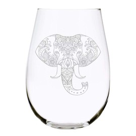 C & M Personal Gifts (1 Piece) Elephant Stemless Wine Glass, 17 Ounces, Laser Engraved Crystal Wine Glass Gift for Him or Her, Lead-free Glassware, Made in USA