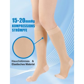 Evolyline Compression Stockings Women Men 18-22 mmHg Class 1, Calf Support Stockings, Compression Socks, Thrombosis Stockings, Graduated Support, Edema, Closed Toe Beige, M
