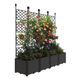 Garvee 4 PCS Plastic Plant with Trellis, Raised Garden Bed with Trellis Planter for Climbing Plant Outdoor Raised Box Privacy Screen for Patio Balcony,Planter for Backyard Patio