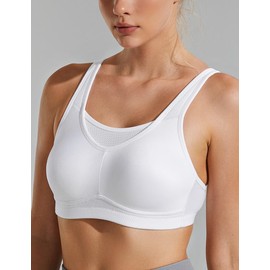 Wingslove Women's Strong Support Sports Bra without Underwire Seamless Full Cups Unpadded Bustier Wide Straps Large Sizes Bra for Fitness Jogging Training Running Yoga, White