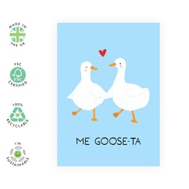 Goose Pun Love Card – “Me Goose-ta Love You” – Cute Card for Partner, Husband, Wife, Boyfriend, Girlfriend, Him, Her, Women, Men, Babe, Hun - For Anniversaries or Birthday - Comes with Stickers