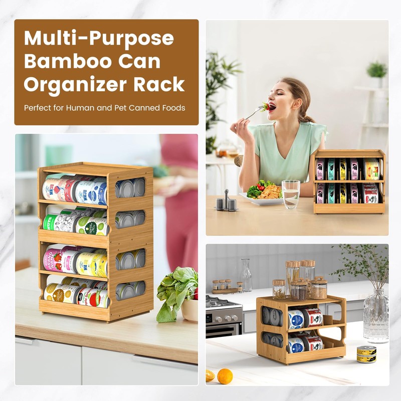 Teamkio Can Organizer for Pantry, Bamboo Pantry Organizer, 2 Tier