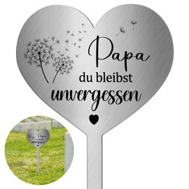Photect Grave Stake Metal Heart with Saying Papa Du Bleibst Unvergessen Heart Grave Decoration Weatherproof Frost-Resistant Grave Decoration for Remembrance Decorative Heart Mourning