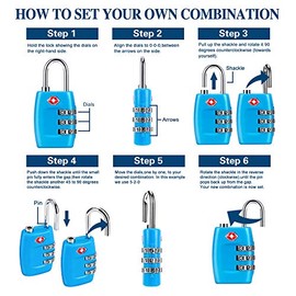 TSA Juego de 4 candados de combinación de 3 dígitos - Candado de viaje aprobado para maletas y equipajes (azul)