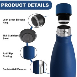 Grsta Stainless Steel Drinking Bottle, 500 ml, BPA-Free, Leak-Proof, Double-Walled Vacuum Insulated, Metal Drinking Bottle, Can Be Carried, for School, Offices, Camping, Travel