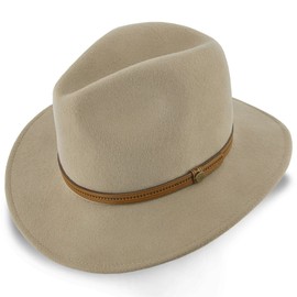 Walrus Hats Cruiser Brown & Tan Wool Felt Safari Hat | 100% Australian Wool Felt Center Dent Crown, 2 3/4" Brim, Leather Hat Band, Cotton Sweatband