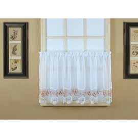 Today's Curtain, Vintage Macramé Organza Tier 24", White/Rose, 58" W x 24" L