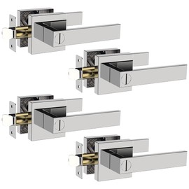 Mayvigor Privacy Door Lever, Heavy Duty Interior Door Handles for Bathroom & Bedroom Privacy Door Lock Handle Keyless Door Knobs in Satin Nickel for Right & Left Sided Doors,4 Pack